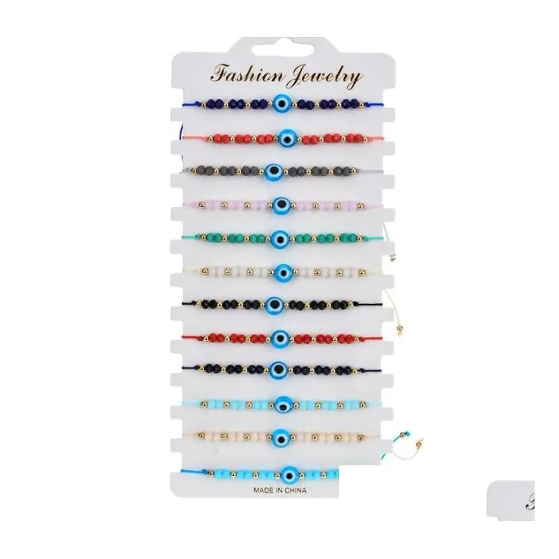 12pcs/set turkey blue evil eye bracelet women handmade rope chain crystal beads bracelets for girl party jewelry gift wholesale