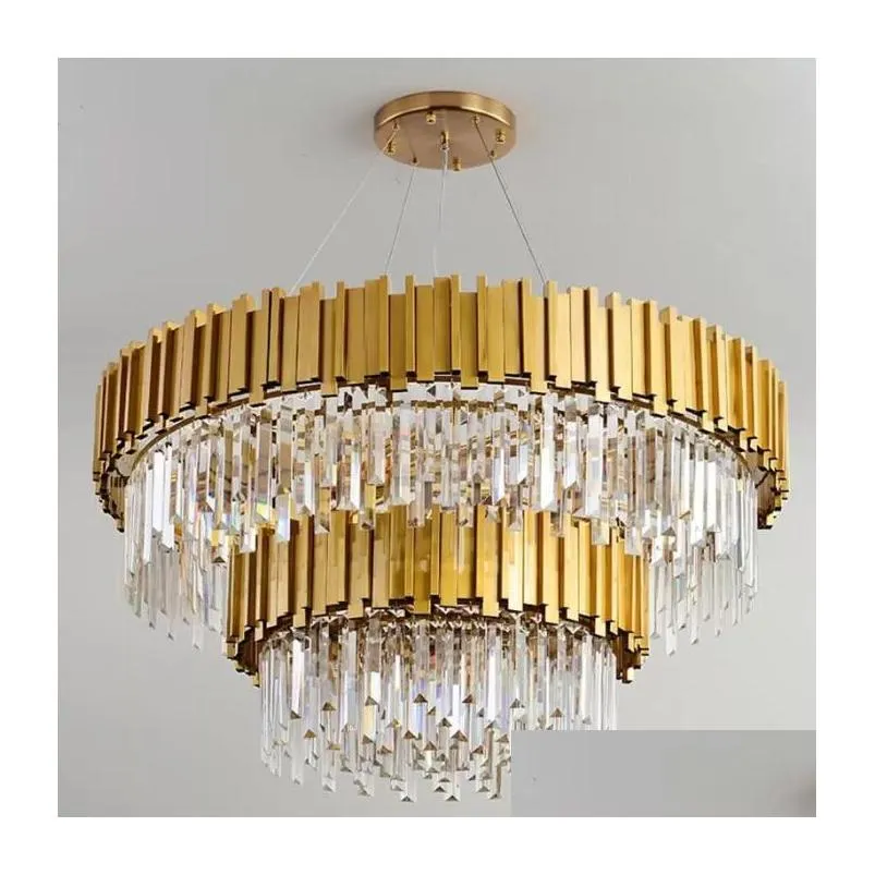 round gold chandelier lighting k9 crystal stainless steel modern pendant lamp for kitchen dining room bedroom bedside light