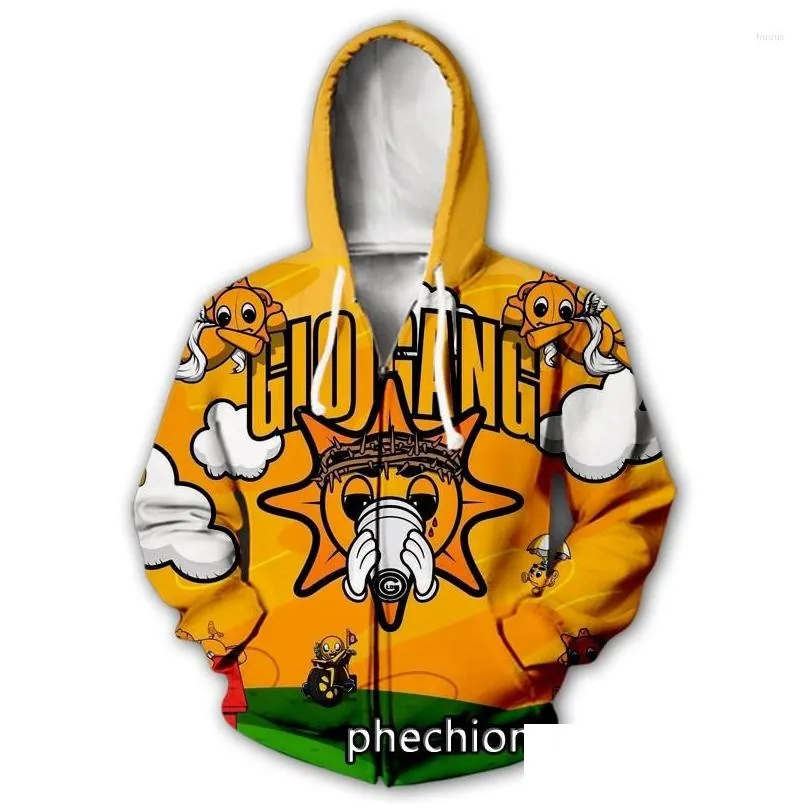 mens hoodies phechion men/women 3d printed song glo gang casual zipper fashion streetwear men loose sporting zip up j39