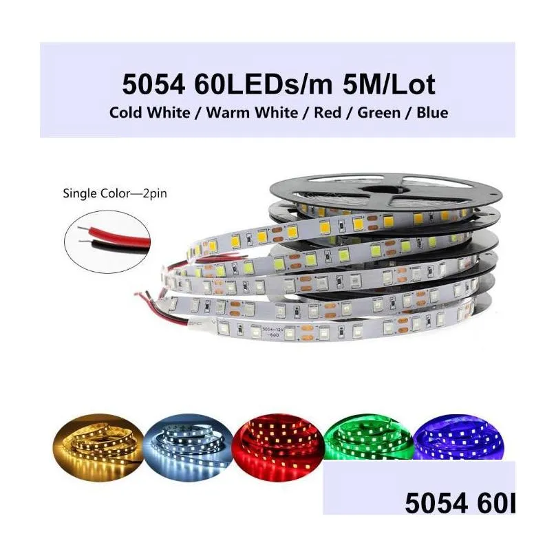 dc12v led strip light 5054 waterproof flexible led ribbon 60leds/m 120leds/m brighter than 5050 3528 12v rgb diode tape 5m/lot