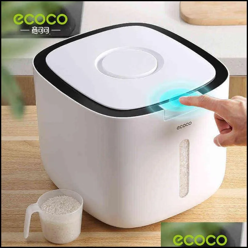 ecoco 5/10kg kitchen nano bucket insectproof moistureproof sealed rice grain pet food storage container box 211102