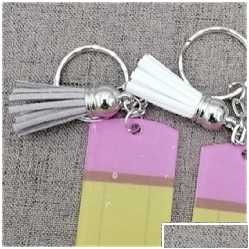 Cartoon Accessories Creative Teachers Day Keychain Fashion Acrylic Pencil Dangle Charms Key Ring Personalize Small Tassel Keyring Fe