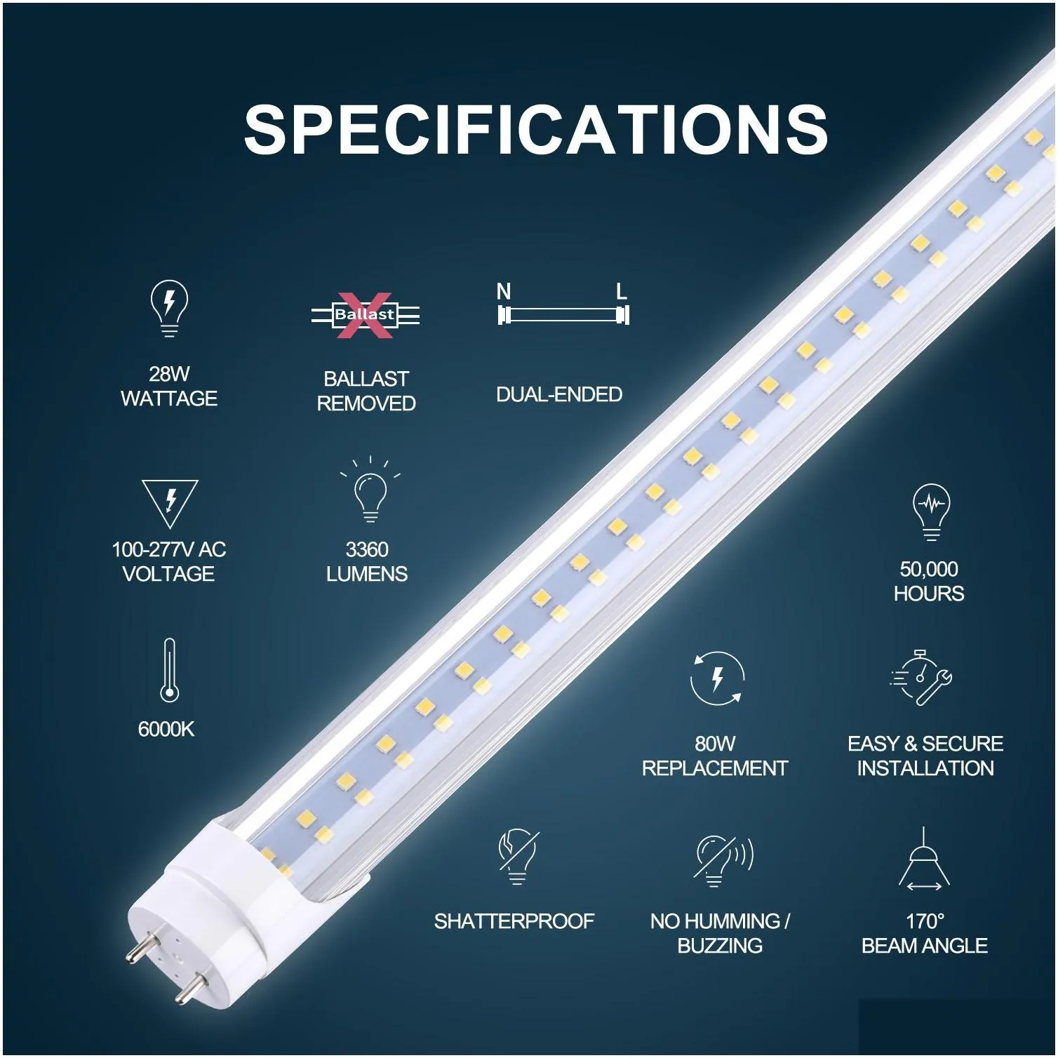 T8 Led Tubes 5ft Light 4ft BBS G13 Bipin 4 Power Require Ballast
