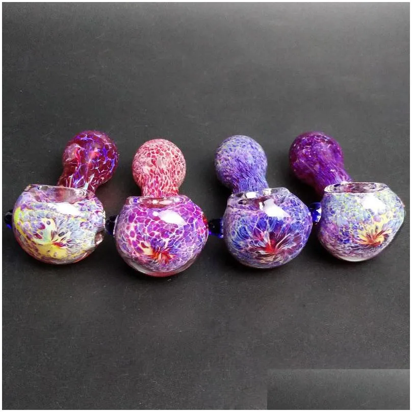 mini pyrex glass pipes oil burner pipe smoking accessories beautiful colored 3d pink purple glass spoon hand 2.9 inch