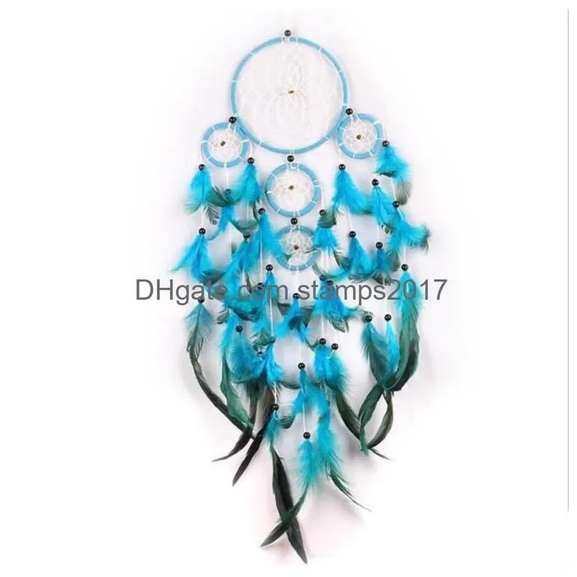 arts and crafts handmade dream catcher wind chime net natural feather make home furnishing decorate blue wall hanging delicate arriv