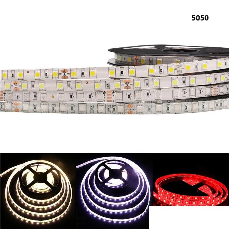 smd 2835 5050 led strip tape light 12v 60leds/m waterproof ip65 ip21 warm white/rgb/red /blue /green flexible rope stripe