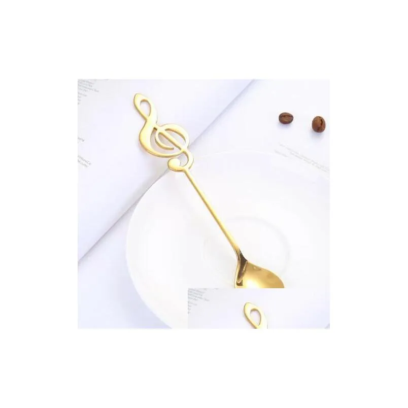 musical note tea spoons stainless steel musical note spoons creative ice cream dessert coffee tea spoon tableware 100pcs