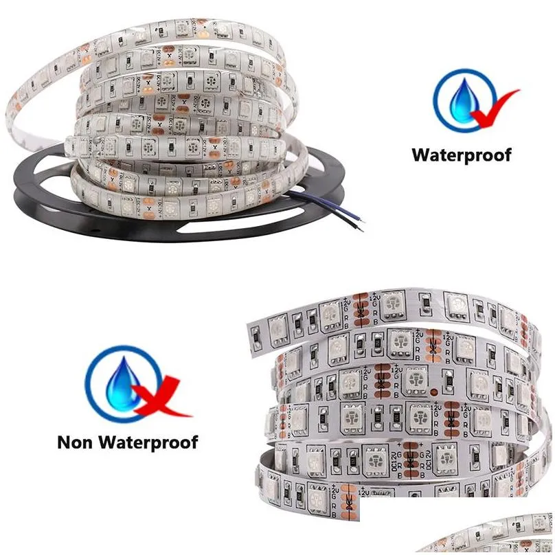 smd 2835 5050 led strip tape light 12v 60leds/m waterproof ip65 ip21 warm white/rgb/red /blue /green flexible rope stripe