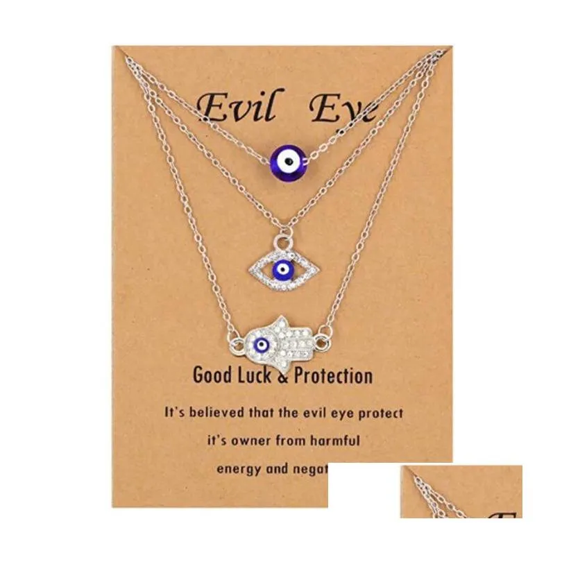 evil eye necklace and hamsa necklaces turkish blue eye hand pendant necklace 3pcs lucky protection jewelry gift for women girls