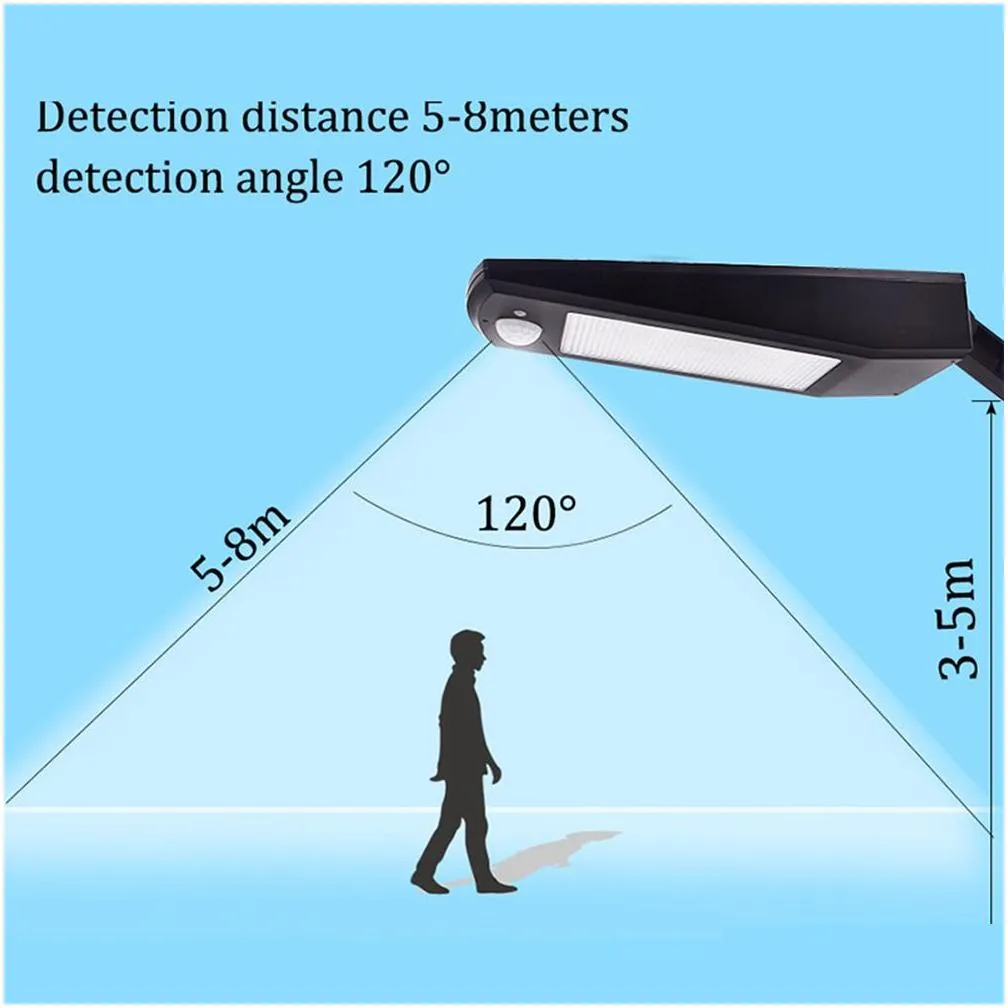 900lm led solar light outdoor waterproof lighting for garden wall 48 leds four modes rotable pole solar lamp