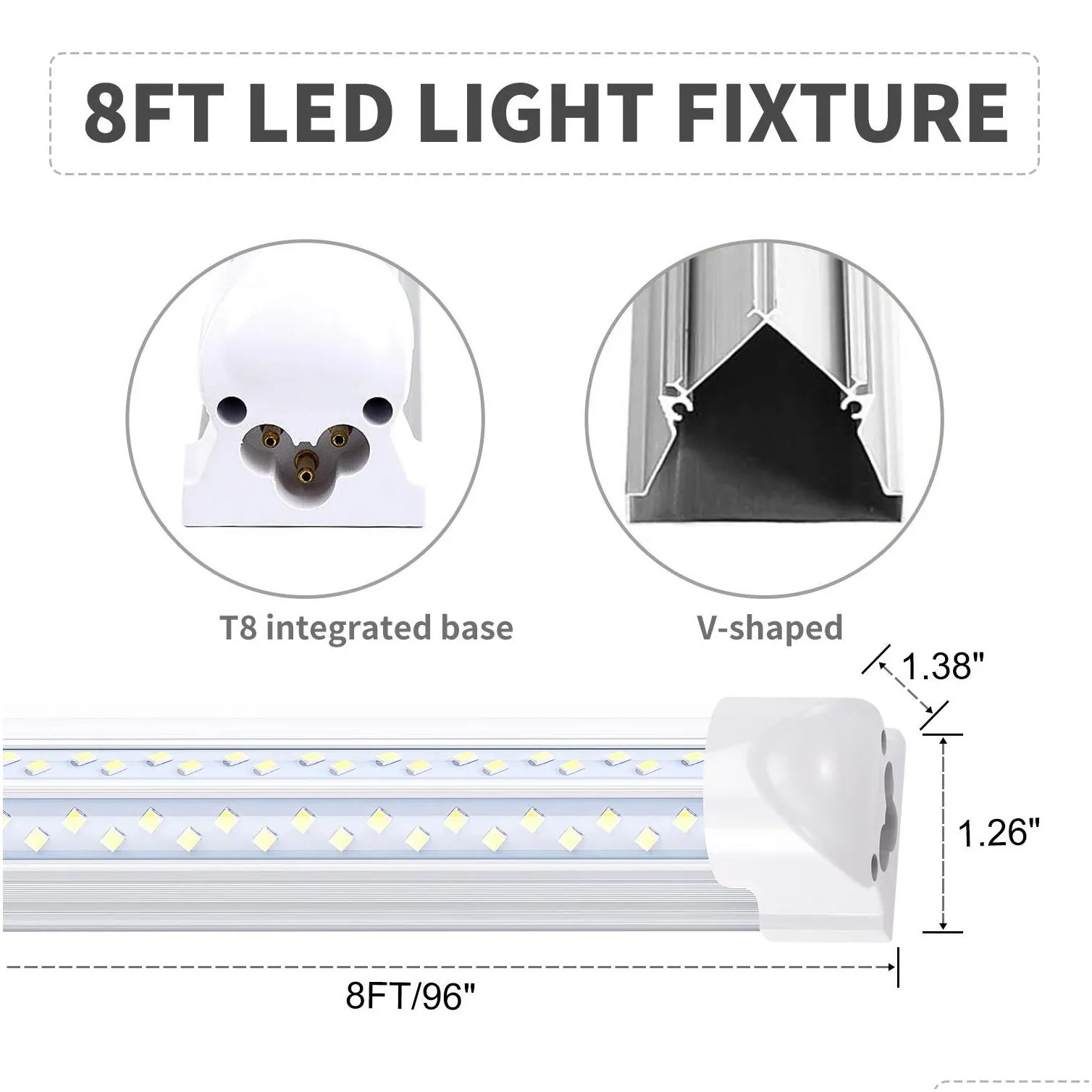 8 led shop light fixture 8ft v shaped 4 feet 8feet t8 integrated tube cooler door double sides 4 rows 120w led garage light