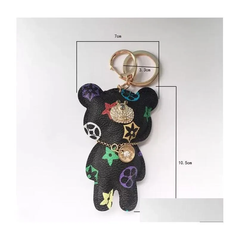 bear design car keychains flower bag pendant charm keyring holder pu leather animal key chain