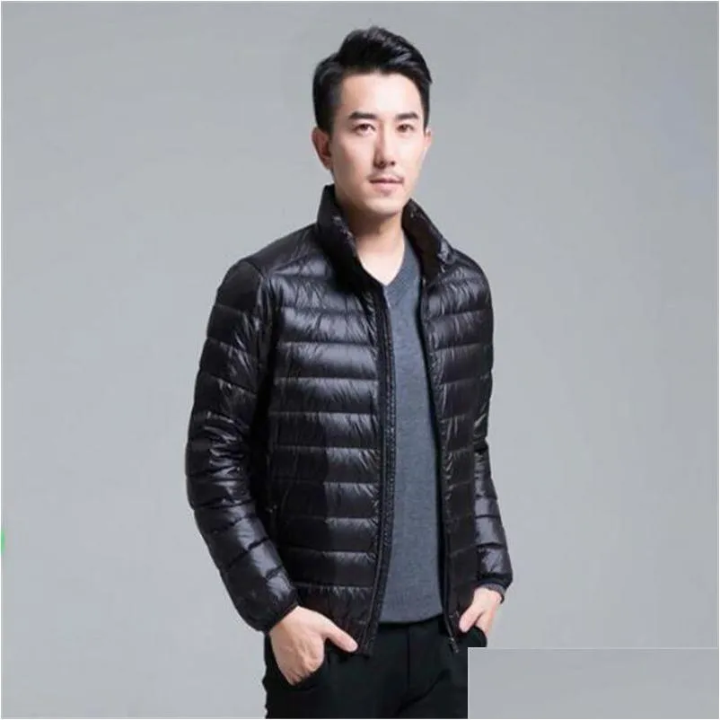 autumn winter down jacket men casual stand collar ultra light parka coat portable outwear windproof 5xl