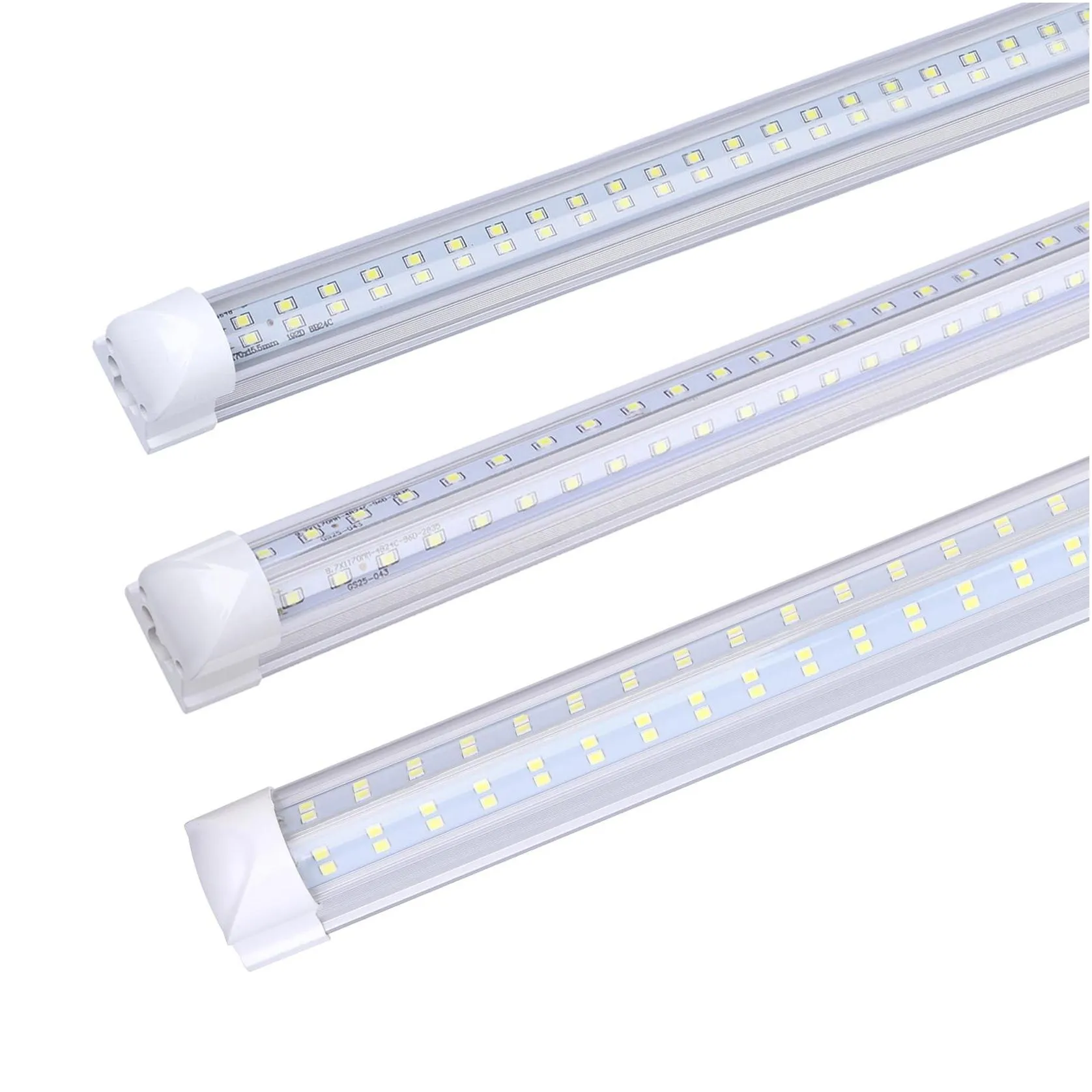 t8 integrated led tube light 5000k 6000k 72w 8ft led shop light 120w 4 rows v shape double side warehouse light