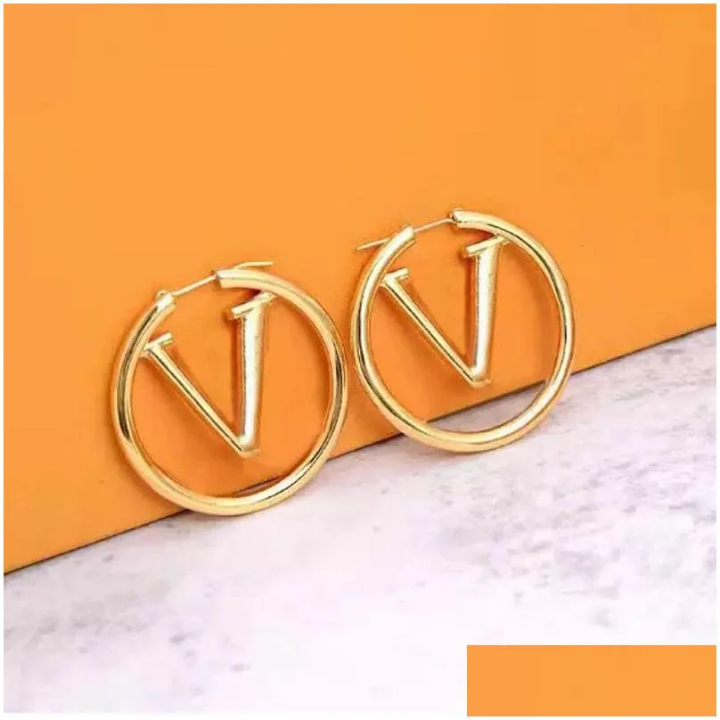 luxury big gold hoop earrings for lady women 4cm orrous girls ear studs set designer jewelry earring valentines day gift engagement for