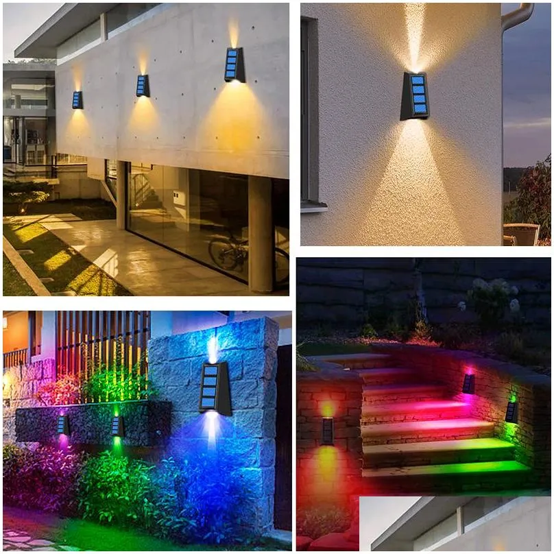 decoration solar garden lights rgb color changing waterproof wall lamp solar lighting for walkway fence stairs