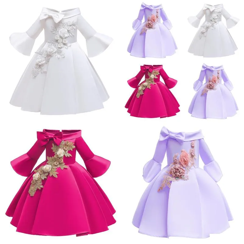 kids christmas dresses for girls princess flower wedding dress children formal evening party pure red