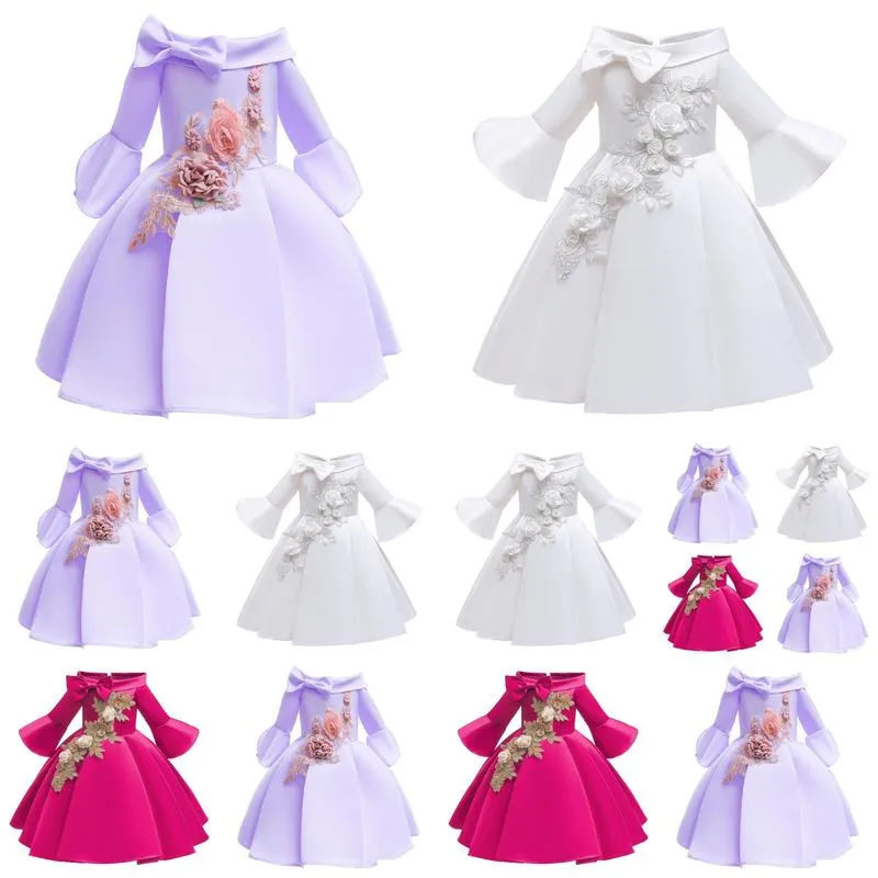 kids christmas dresses for girls princess flower wedding dress children formal evening party pure red