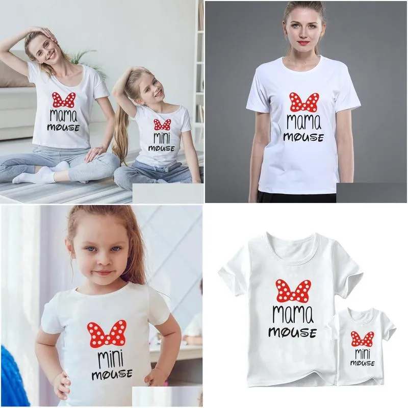 cute family look matching clothes short sleeve mommy and me clothes whit tshirt