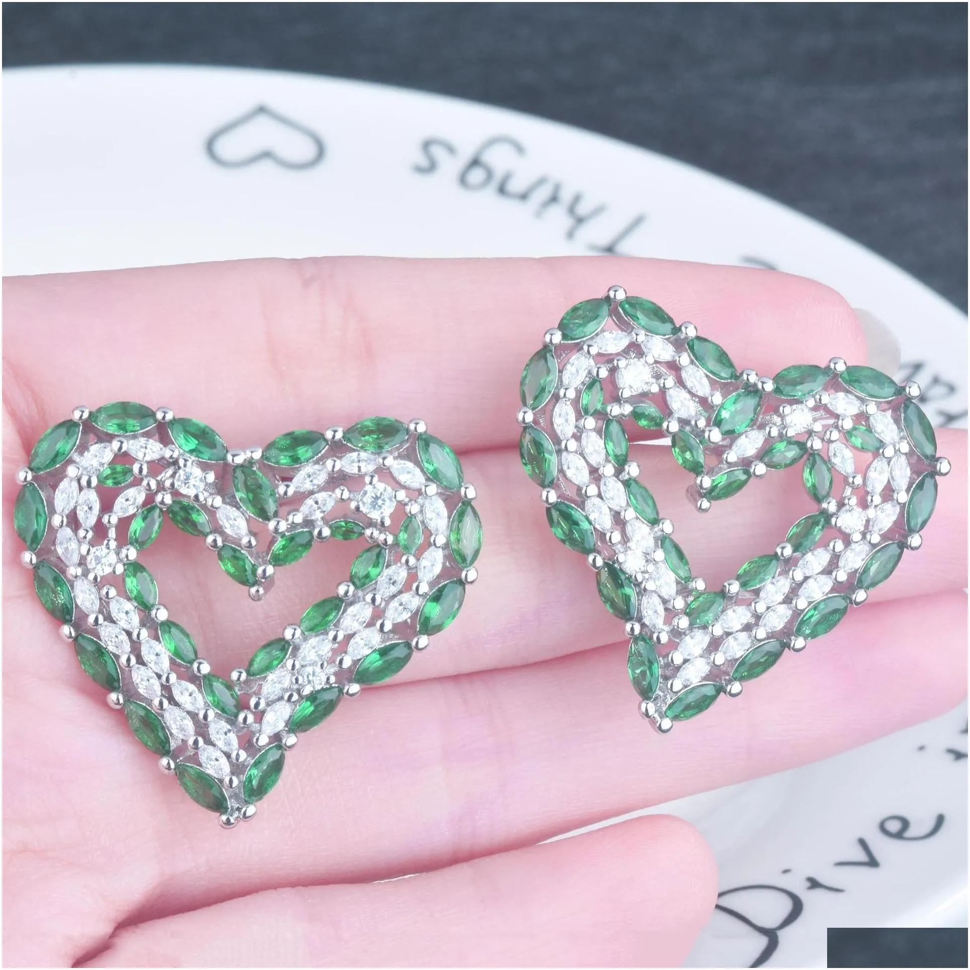 heart emerald diamond stud earring 100 real 925 sterling silver promise wedding earrings for women bridal moissanite jewelry