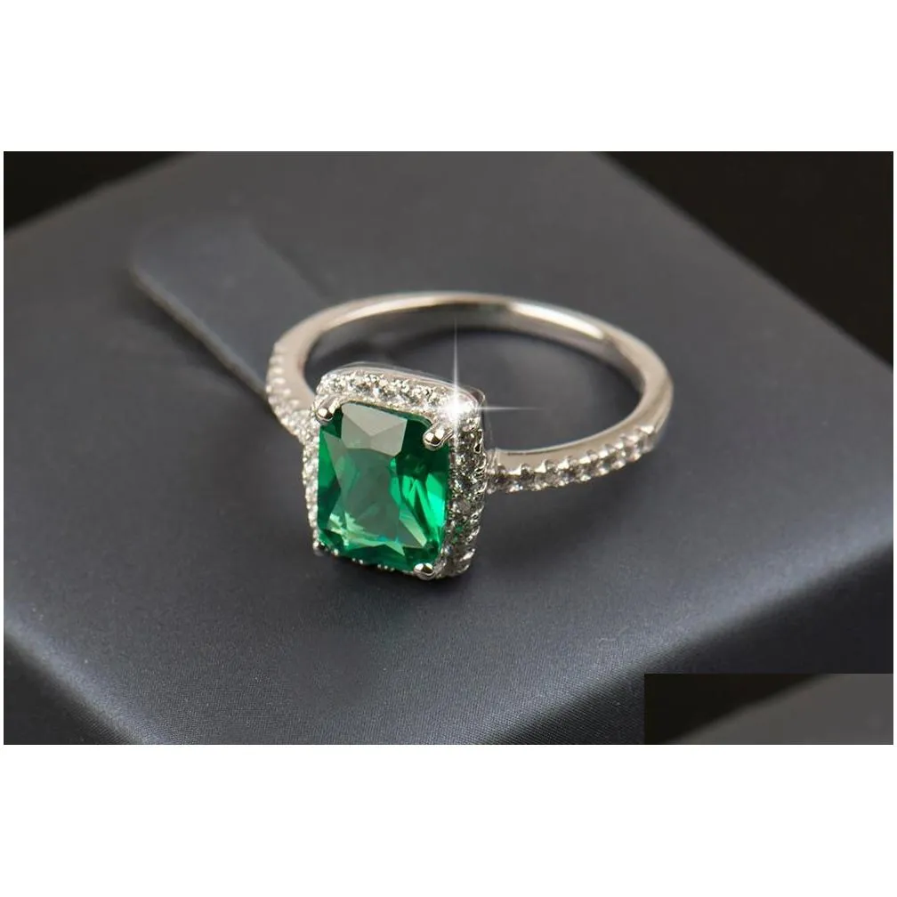 vecalon brand female ring cushion cut 3ct 5a zircon green cz 925 sterling silver engagement wedding band ring for women