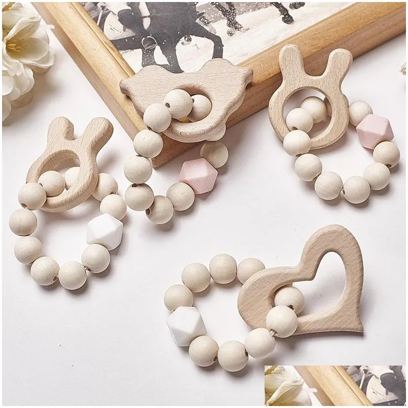 pacifier holders animal silicone nursing bracelets teether beads teething wood rattles toys baby teethers bracelet nursings toy 19