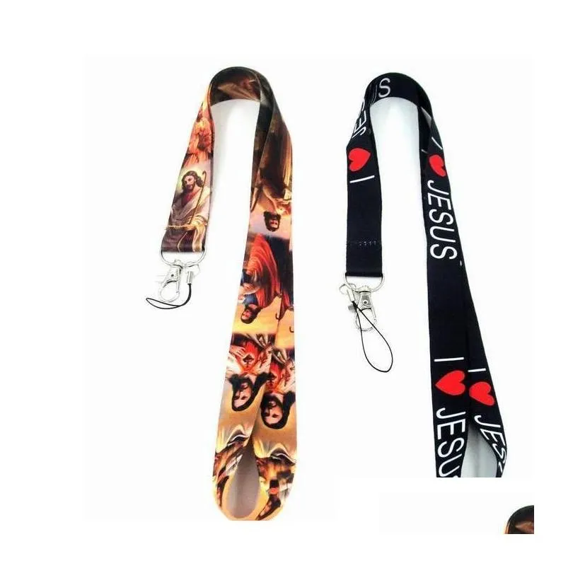 i love jesus styles neck lanyard strap for mp3/4 cell phone id card key chain straps black fashion in stock