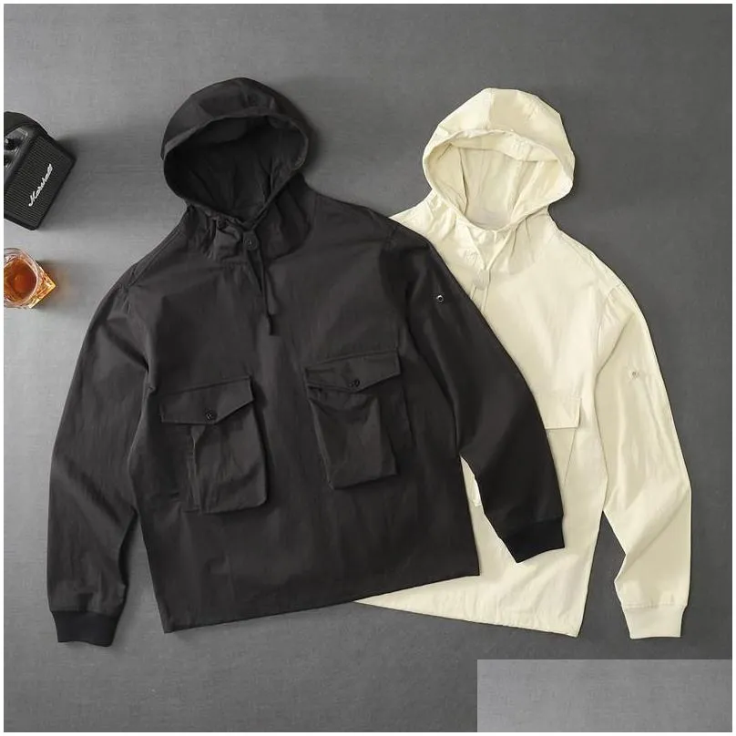 mens outerwear jackets coats spring and autumn 21ss ghost piece smock anorak nylon tela pure cotton fabric hoodie coat