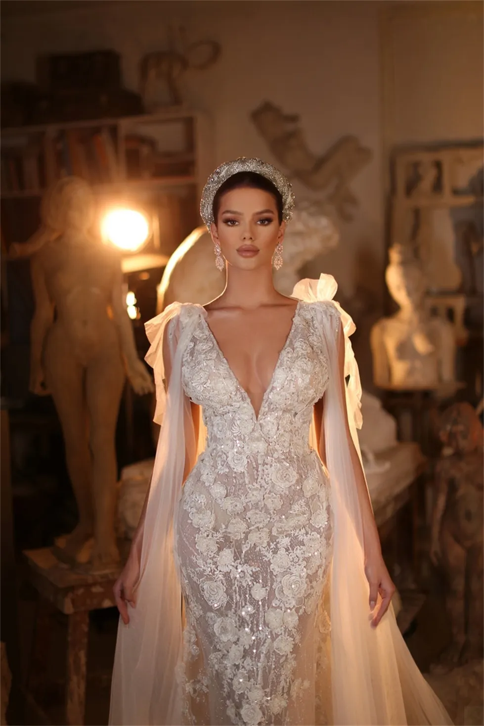 Gorgeous Mermaid Wedding Dresses V-neck 3D Flower Applicants Sleeveless Chapel Gown Custom Backless Made Plus Size Bridal Dress Vestidos De Novia