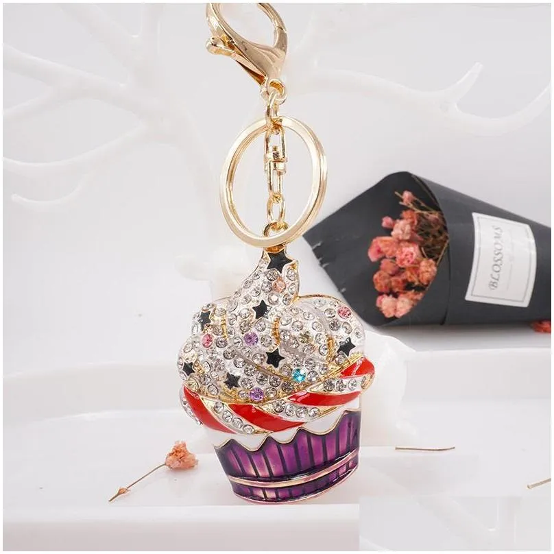 cupcake keychain diamond ice cream cell phone accessories 4 colors charm straps car key bag pendant4711019