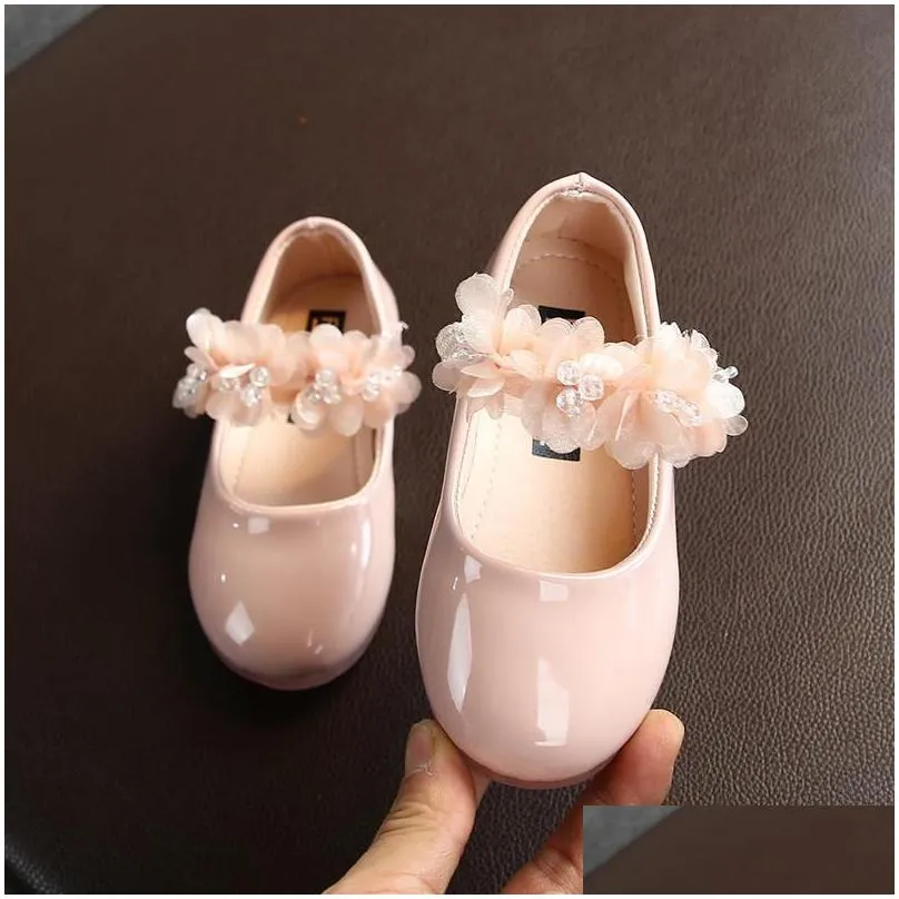 baby girl leather shoes kids floral princess children dress with pearls sweet soft elegant for wedding party 22 31 220525