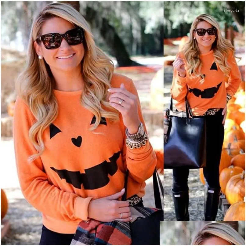 womens hoodies women halloween pumpkin print long sleeve sweatshirt pullover tops blouse shirt female casual tracksuit 832710