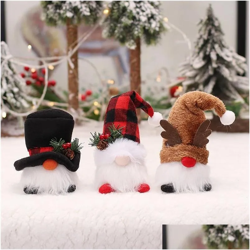  christmas supplies cartoon elf dolls for tree santa formal hat with elk horn luminous gnome ornaments xmas gifts wall decorations for home 5 9mg