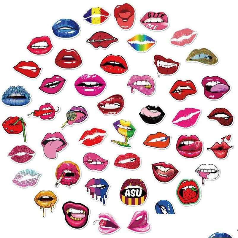 50 pcs mixed skateboard stickers sexy lips for car laptop fridge helmet stickers pad bicycle bike motorcycle ps4 notebook guitar pvc