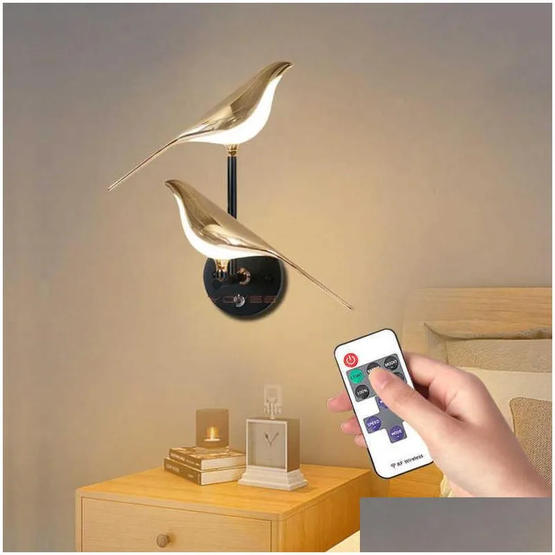 postmodern creativity gold plating bird led wall lamps hallway stairs sconce bedroom light designer decor fixtures 210724