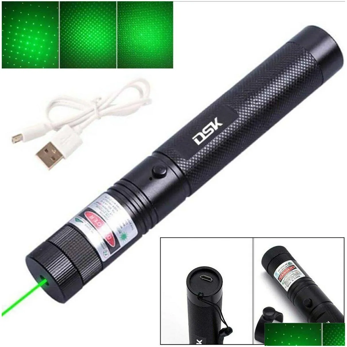 200mile usb rechargeable green laser pointer astronomy 532nm grande lazer pen 2in1 star cap beam light builtin battery pet toy