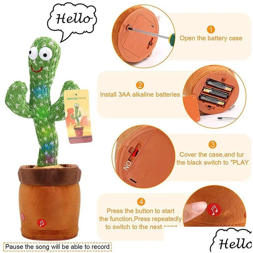 lovely dancing cactus doll talking toy electron plush toy speak repeat singing cactus toys children kids education toy gift 220728