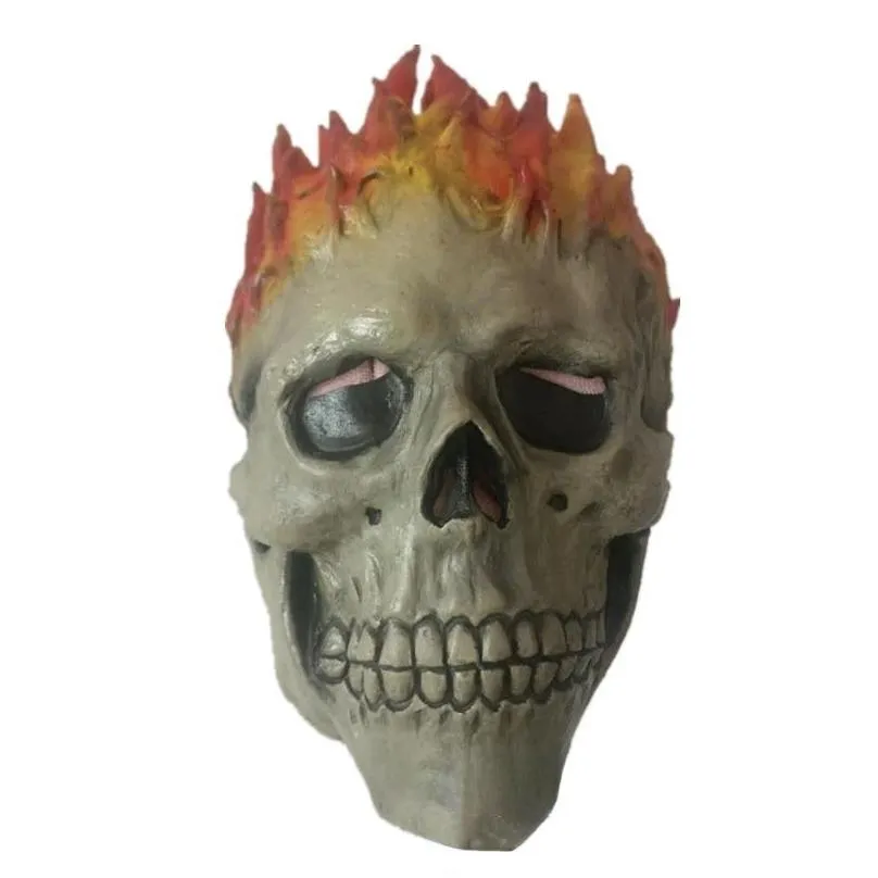 party masks ghost rider cosplay latex skull skeleton red flame fire man creepy full head adult props 220920