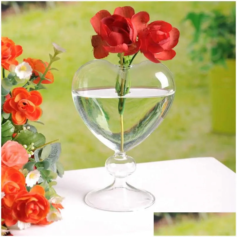 glass flower pots planter heart glass vase standing home decoration flower vase desktop decorative vase wedding party decor 210623