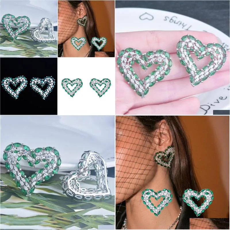 heart emerald diamond stud earring 100 real 925 sterling silver promise wedding earrings for women bridal moissanite jewelry