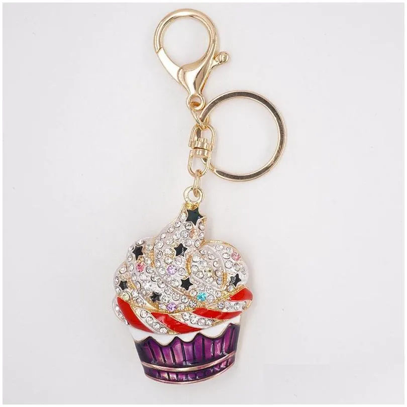 cupcake keychain diamond ice cream cell phone accessories 4 colors charm straps car key bag pendant4711019