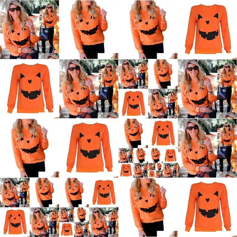 womens hoodies women halloween pumpkin print long sleeve sweatshirt pullover tops blouse shirt female casual tracksuit 832710