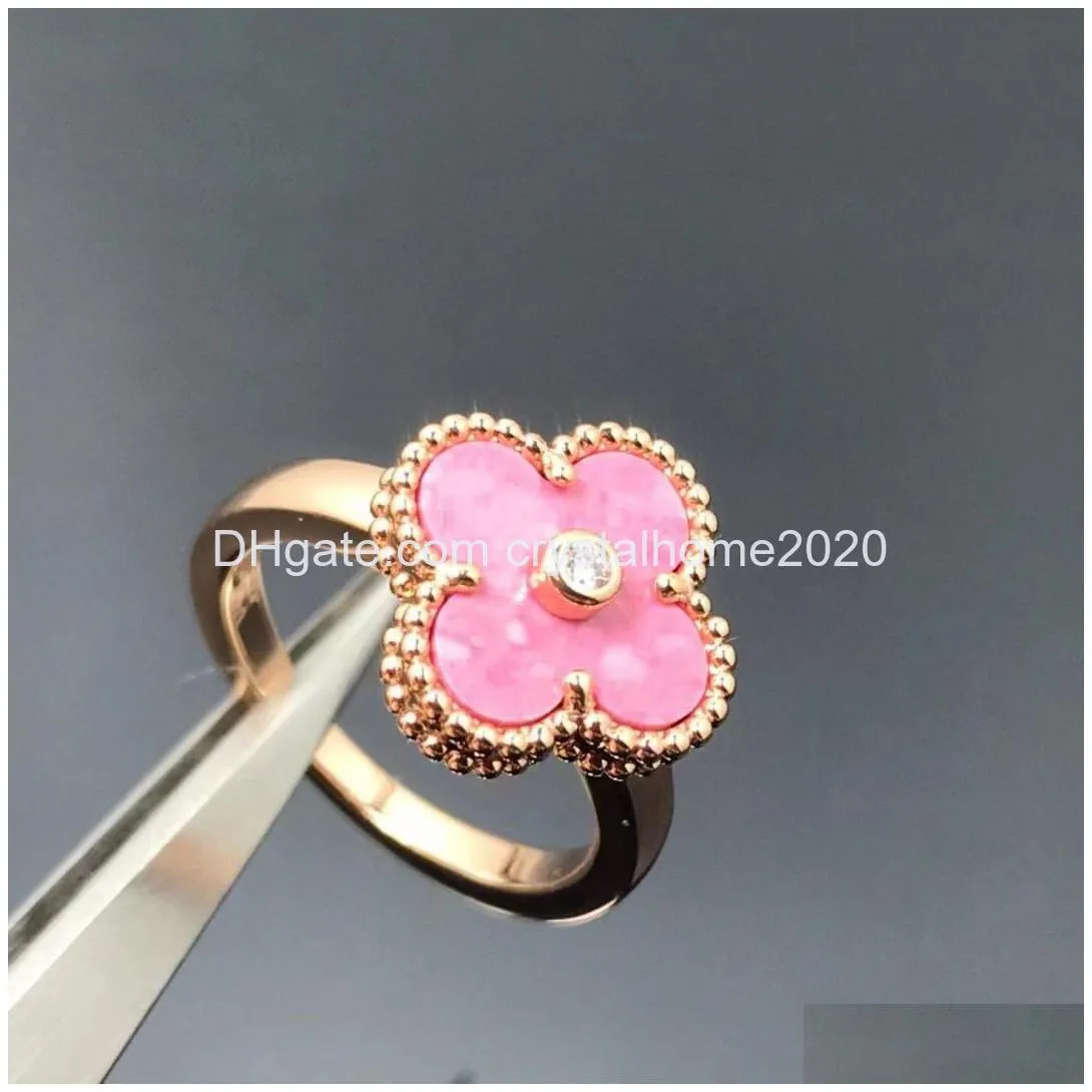 brand luxury clover designer rings for women girls diamond crystal 18k rose gold sweet rose pink love nail ring party wedding jewelry valentins day christmas