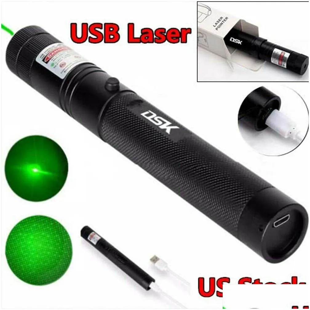 200mile usb rechargeable green laser pointer astronomy 532nm grande lazer pen 2in1 star cap beam light builtin battery pet toy