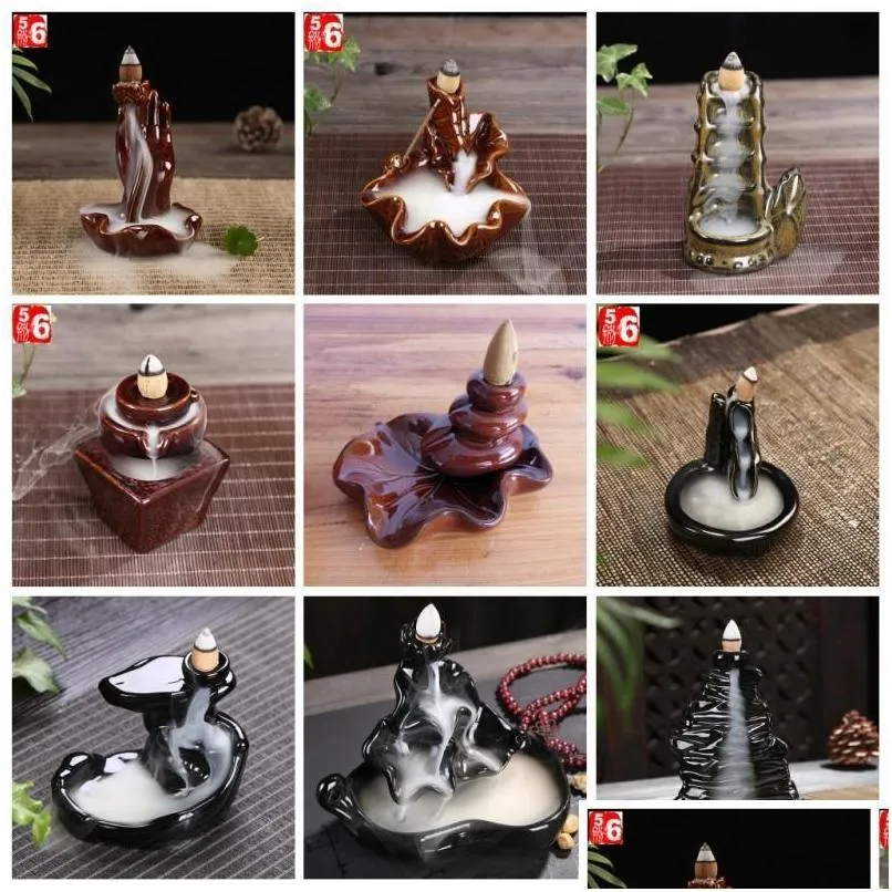 ceramics glaze incense burner lamps buddhist reflux aromatherapy censer backflow creative shape fragrance sticks holder many styles 8cy