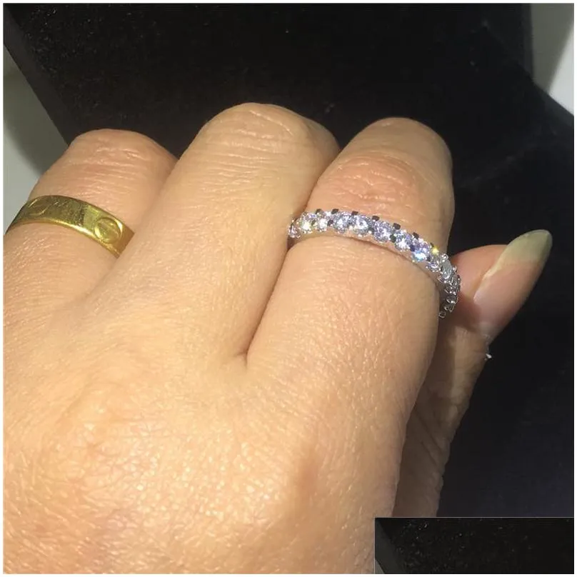vecalon eternity ring real 100 925 sterling silver full diamond engagement wedding band rings for women men finger jewelry