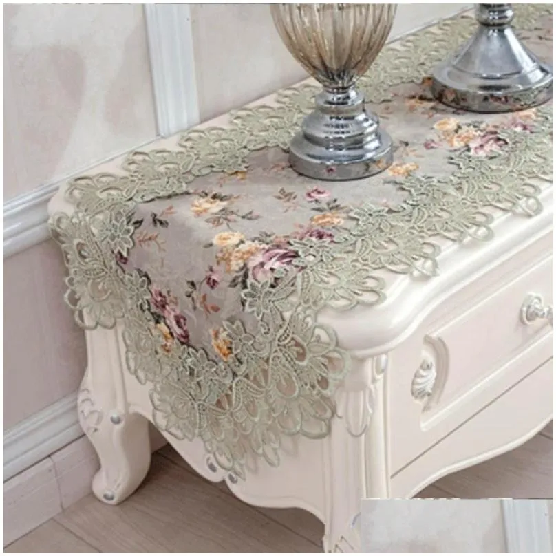 top elegant european style embroidery lace table runner pastoral print runner princess home decoration table runners placemats 201123