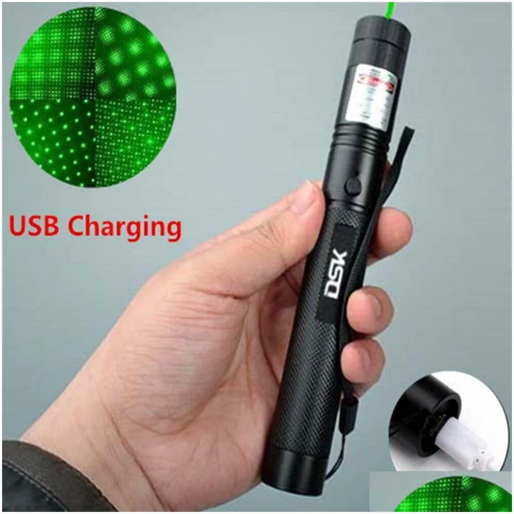 200mile usb rechargeable green laser pointer astronomy 532nm grande lazer pen 2in1 star cap beam light builtin battery pet toy