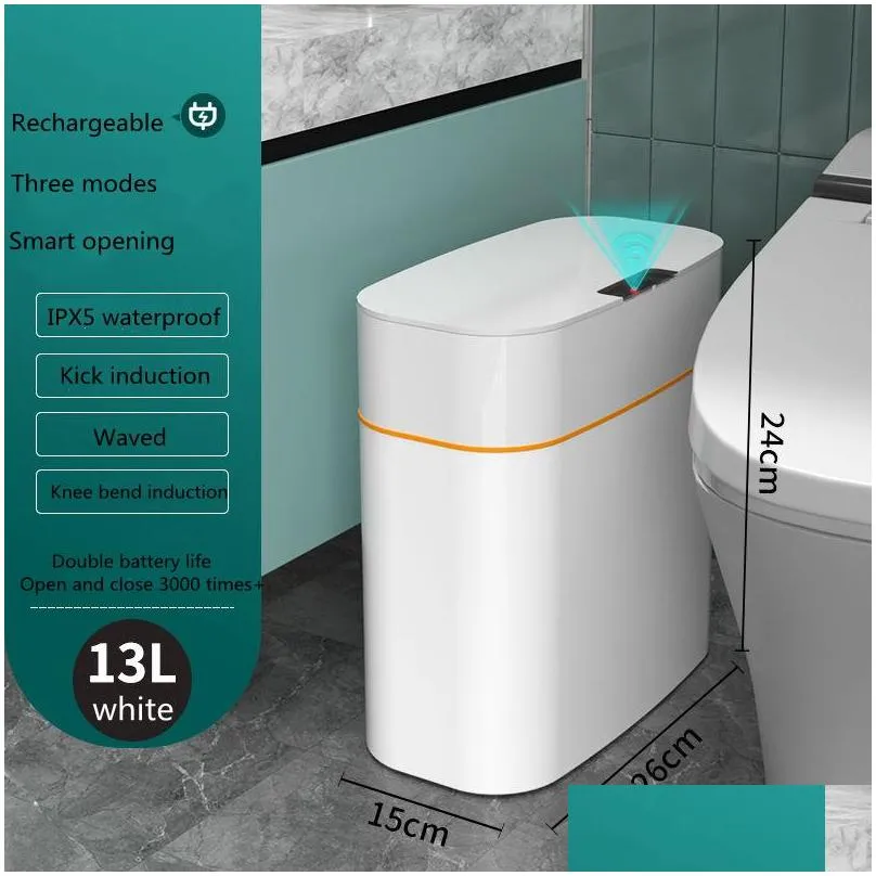 smart induction trash can automatic dustbin bucket garbage bathroom for kitchen electric type touch trash bin paper basket 220408