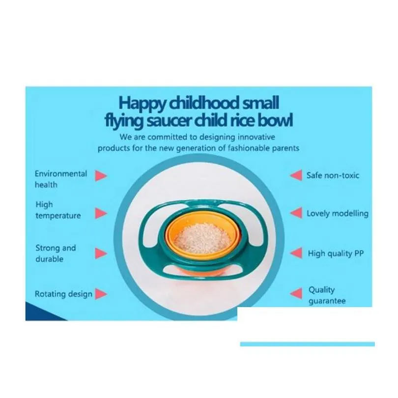 360 rotating kidproof non spill feeding toddler gyro bowl with lid avoid food spilling children creation bowl as feeding supplies